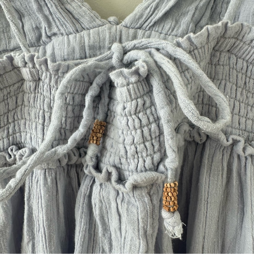Free People Heat Haze Maxi Dress Triangle Top Smocked Long Cotton Linen Blue L - Picture 15 of 17